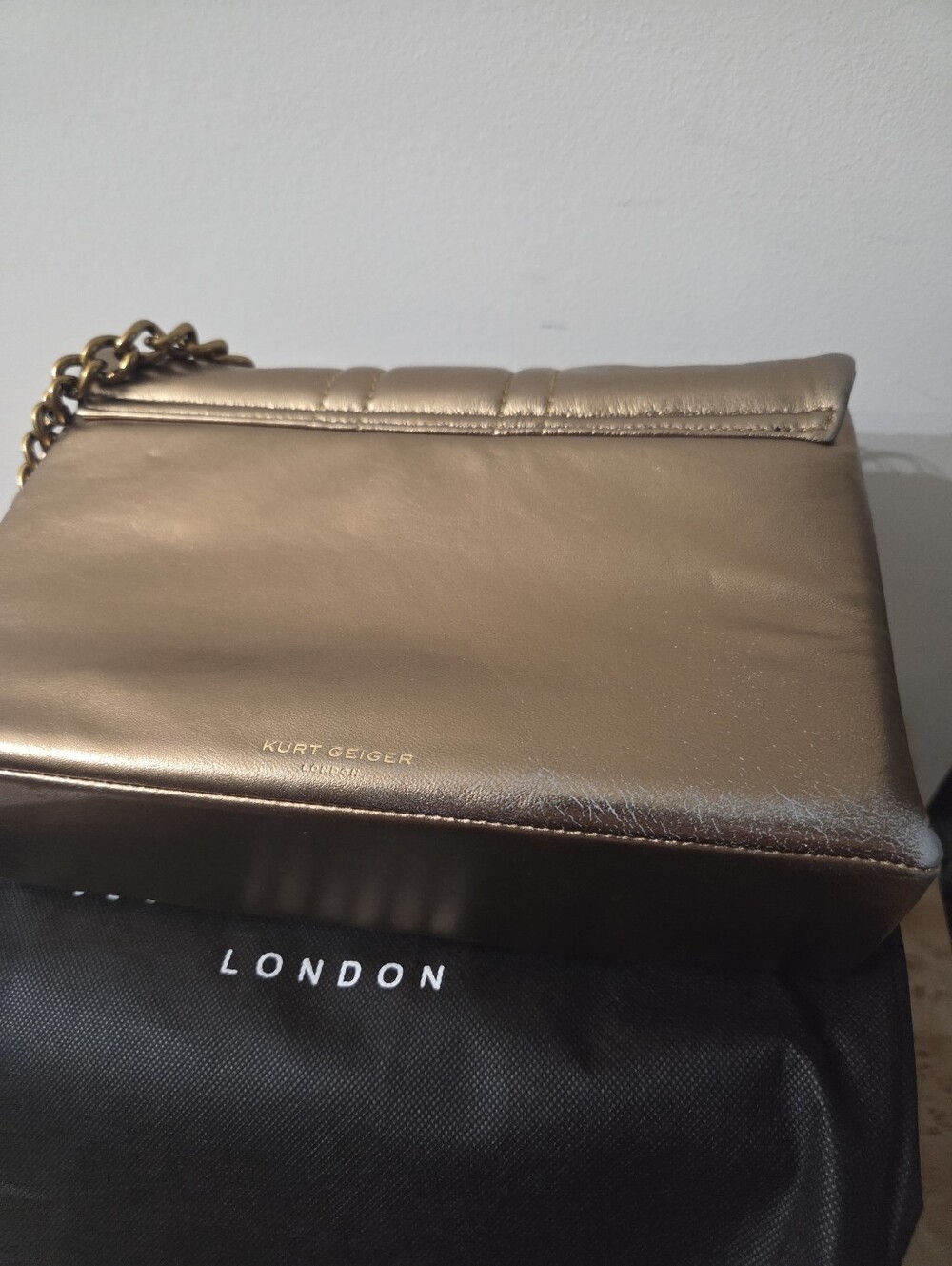 Kurt Geiger Bronze Quilted Leather Shoulder Bag with Chain Strap. Has Scuff - Picture 5 of 9